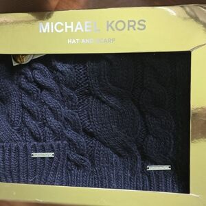 Michael Kors Dark Blue Knit Hat and Scarf Set